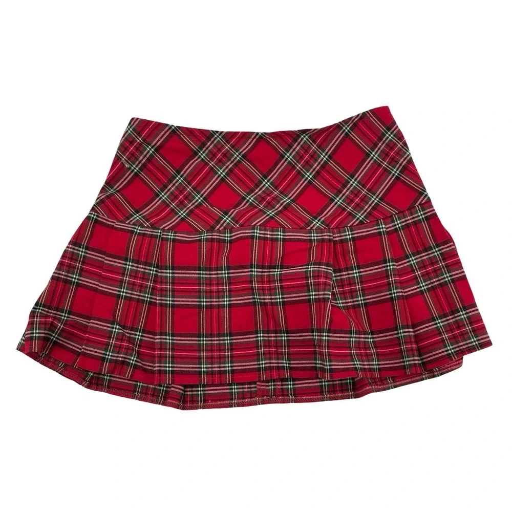 Unbranded Women Skirt Pleated Mini Red Plaid Cotton Blend Medium